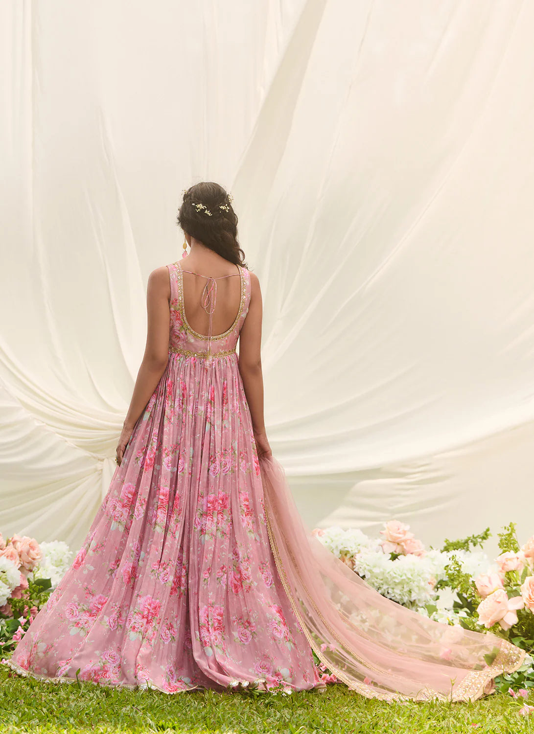 Dusty Pink Multicolor Floral Printed Anarkali